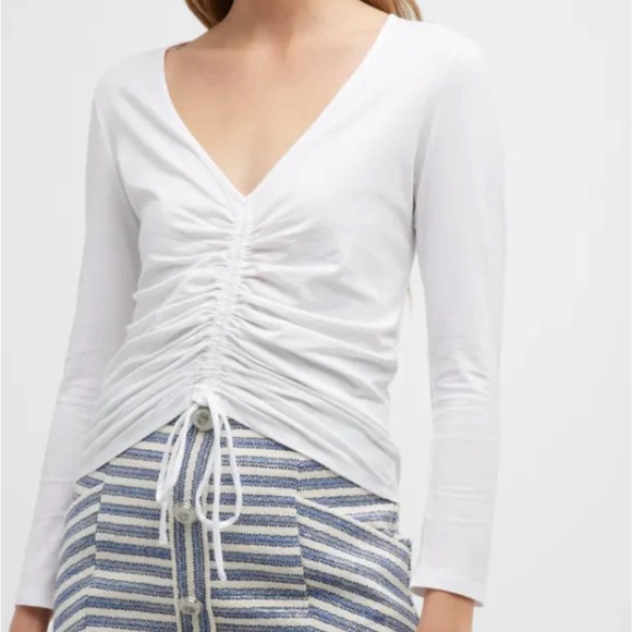 VERONICA BEARD Kerr White Ruched Drawstring T-Shirt long sleeve NWT - Picture 7 of 8